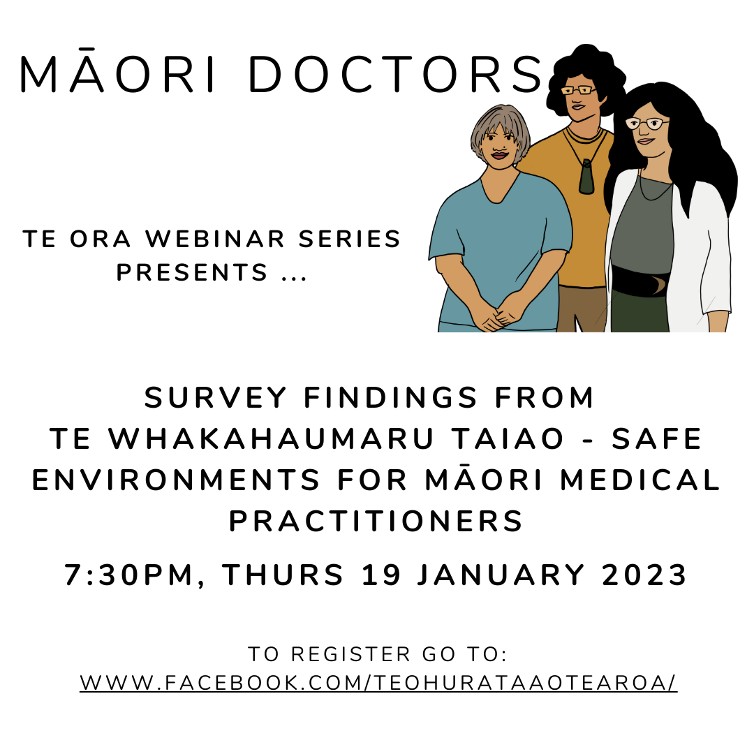 image of three Māori medical practitioners with text about the Te ORA webinar